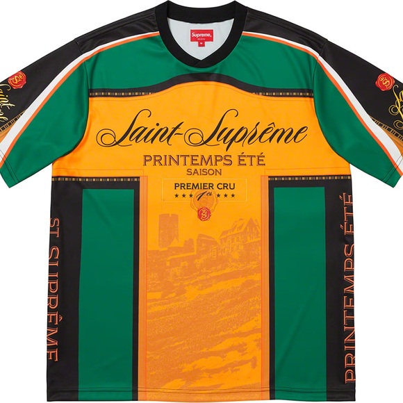 Supreme - Saint~Supreme Green and Yellow Gold Graphic Soccer Jersey Men’s Size L - Picture 1 of 16